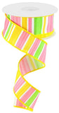 1.5"x10yd Multi Width Horizontal Rainbow, White/Lime Green/Pink/Yellow  MA50