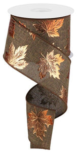 2.5"x10yd Foil Maple Leaf On Royal Burlap, Brown/Copper  JL2