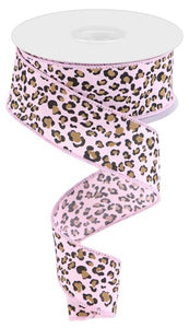 1.5"x10yd Mini Leopard Print On Fabric, Light Pink/Black/Brown  JY16