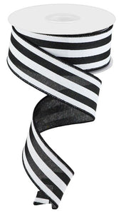 1.5"x100' Vertical Stripe On Royal Burlap, Black/White  WL50