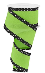 2.5"x10yd Faux Royal Burlap w/Swiss Dot Edge, Lime Green/White/Black  MA55