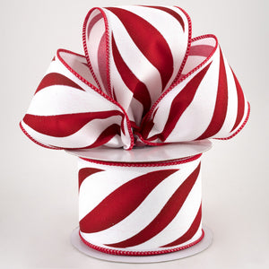 2.5" x 10yd Swirl Candy Stripe On Diagonal Weave, White/Red/Dark Red  NV2