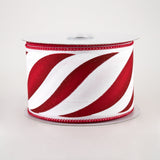 2.5" x 10yd Swirl Candy Stripe On Diagonal Weave, White/Red/Dark Red  OB2P