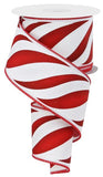 2.5" x 10yd Swirl Candy Stripe On Diagonal Weave, White/Red/Dark Red  OB2P