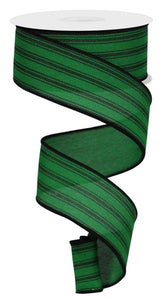 1.5"x10yd Ticking Stripe, Emerald Green/Black  MA77