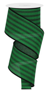 2.5"x10yd Ticking Stripe, Emerald Green/Black  MA69