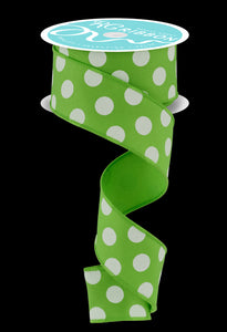 1.5"x10yd Polka Dots On Diagonal Weave, Lime Green/White  AP35