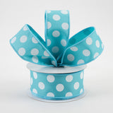 1.5"x10yd Polka Dots On Diagonal Weave, Turquoise/White  AP35