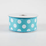 1.5"x10yd Polka Dots On Diagonal Weave, Turquoise/White  AP35