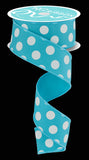 1.5"x10yd Polka Dots On Diagonal Weave, Turquoise/White  AP35