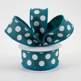 1.5"x10yd Polka Dots On Diagonal Weave, Dark Teal/White  MA68