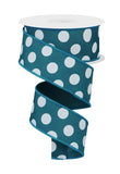 1.5"x10yd Polka Dots On Diagonal Weave, Dark Teal/White  MA68