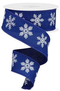 1.5"x10yd Snowflake On Royal Burlap, Royal Blue/White  MA73