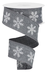 1.5"x10yd Snowflake On Royal Burlap, New Grey/White  MA73