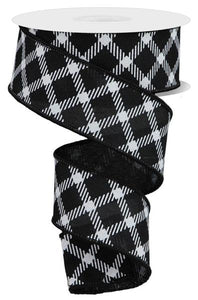 1.5"x10yd Diamond Check On Faux Royal Burlap, Black/White  MA76