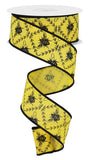 1.5"x10yd Honey Bee Trellis On Diagonal Weave, Sun Yellow/Black  MA74