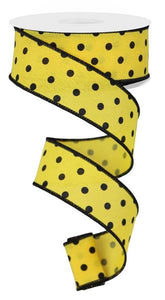 1.5"x10yd Small Polka Dots On Diagonal Weave, Yellow/Black  MA76