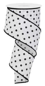 2.5"x10yd Small Polka Dots On Diagonal Weave, White/Black  MA71