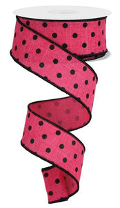 1.5"x10yd Small Polka Dots On Diagonal Weave, Hot Pink/Black  MA72