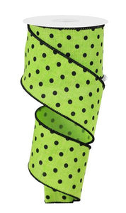 2.5"x10yd Small Polka Dots On Diagonal Weave, Lime Green/Black  MA97