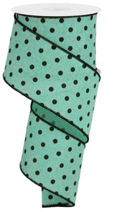 2.5"x10yd Small Polka Dots On Diagonal Weave, Dark Mint/Black  MA97