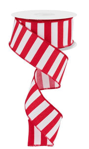 1.5"x10yd Medium Horizontal Stripe On Diagonal Weave, Red/White  MA98