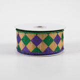 1.5" x 10yd Glitter Diamond Check On Metallic Ribbon, Emerald Green/Purple/Gold  DC11