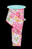 2.5"x10yd Watercolor Flowers On Fabric, Pink/Green/Orange  JA12