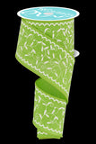 2.5"x10yd Stitch Mini Leaf On Royal Burlap, Lime Green/White  ***ARRIVING ***ARRIVING 2 DAYS***