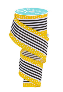 2.5"x10yd Vertical Stripe w/Polka Dot Edge, White/Black/Yellow  AP31