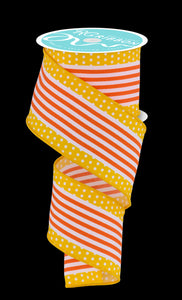 2.5"x10yd Vertical Stripe w/Polka Dot Edge, White/Orange/Yellow  AP11