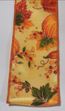 2.5"x50yd Pumpkins, Gourds and Berries On Diagonal Weave, Antique Gold/Red/Orange/Green  WL50JY