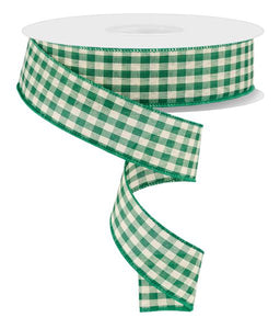 1.5"x50yd Woven Gingham Check, Emerald Green/Beige  ***ARRIVING 7 DAYS***