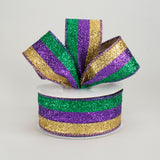 1.5"x10yd 3 Color 3 In 1 Mardi Gras Glitter, Gold/Purple/Emerald Green  DC2