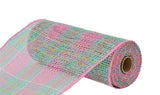 10"x10yd Plaid Poly Burlap Mesh, Pink/Mint/Fresh Green/Lavender/Cream  SU36