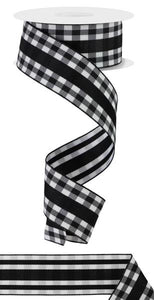 1.5"x10yd Mini Gingham w/Center Stripe Ribbon, Black/White  JY28