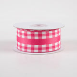 1.5"x10yd Mini Gingham w/Center Stripe Ribbon, Hot Pink/White  NV2