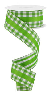 1.5"x10yd Mini Gingham w/Center Stripe Ribbon, Lime Green/White  DC13