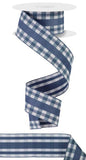 1.5"x10yd Mini Gingham w/Center Stripe Ribbon, Smoke Blue/White  JY28D