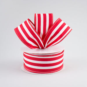 1.5"x10yd Vertical Stripe On Linen, White/Red  MY32