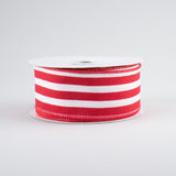 1.5"x10yd Vertical Stripe On Linen, White/Red  MY32
