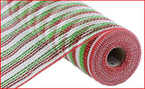 10.25" x 10yd Wide Foil Mesh, White/Red/Lime Green  SU35B