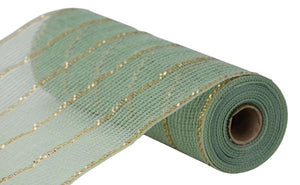 10.25"x10yd Poly/Faux Jute/Matte Mesh, Sage Green/Gold  SU35B