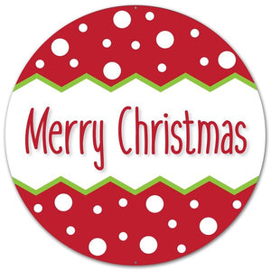 12" Round Metal Sign, Merry Christmas, Red/White/Lime  WS5