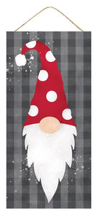 12.5"L x 6"H Christmas Gnome w/Large Polka Dots, Cool Grey/Red/White  WS2