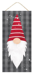 12.5"L x 6"H Christmas Gnome w/Stripes, Cool Grey/Red/White  WS3