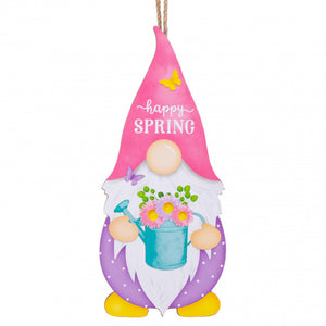13.25"H x 5.75"L Happy Spring Gnome Shape, Robins Egg/White/Yellow/Lavender/Pink  WS1
