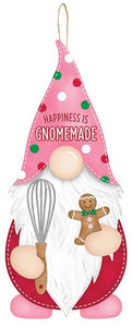 13.25"H x 5.75"L Happiness Is Gnomemade Gnome Shape, Red/Emerald Green/Tan/White/Pink  WS1