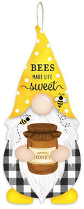 13.25"H x 5.75"L Bee/Sweet Gnome Shape, Black/White/Yellow  WS1