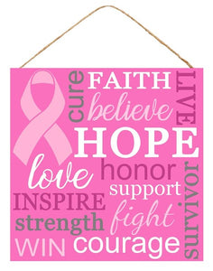 10"SQ Breast Cancer Sign, Pink/White/Green  WS2